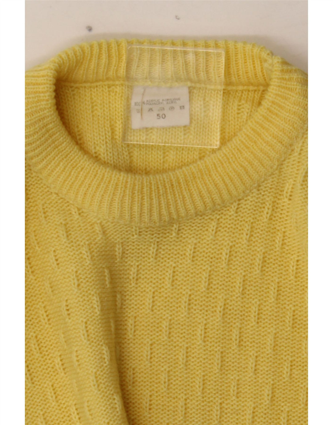 VINTAGE Mens Crew Neck Jumper Sweater IT 50 Medium Yellow Acrylic Vintage Vintage and Second-Hand Vintage from Messina Hembry 
