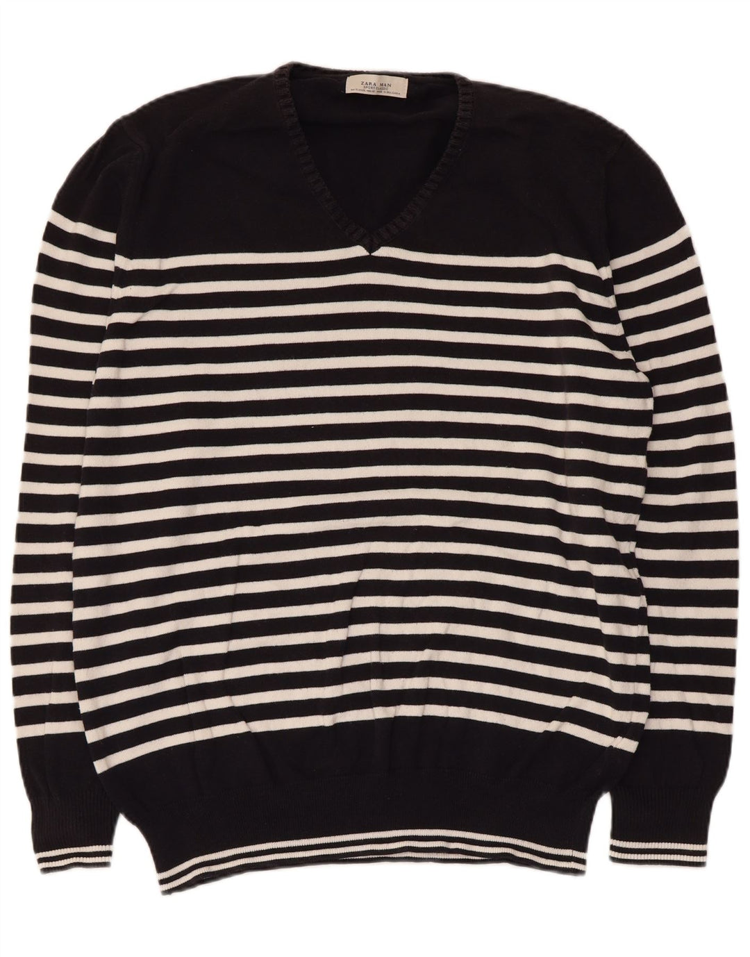 Zara muški pulover s V-izrezom XL crne pruge