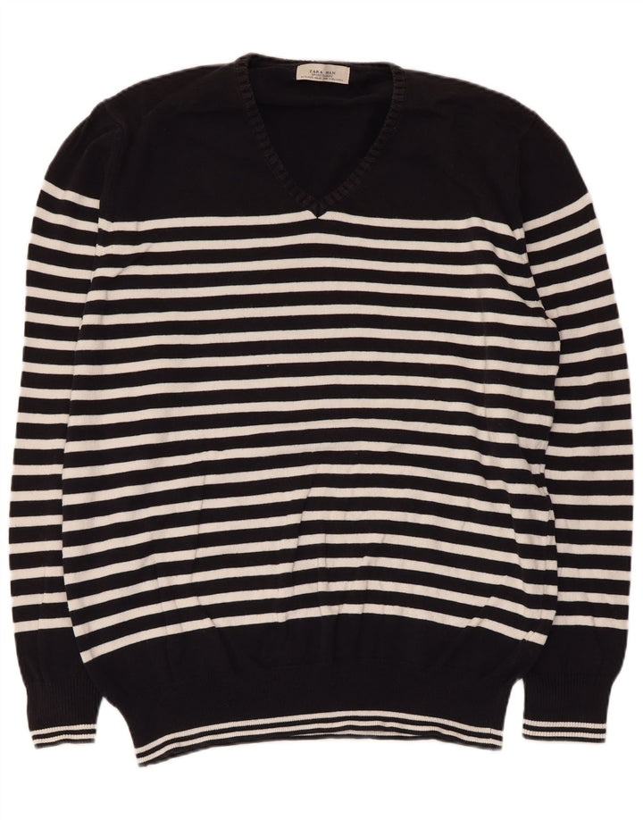 Zara muški pulover s V-izrezom XL crne pruge