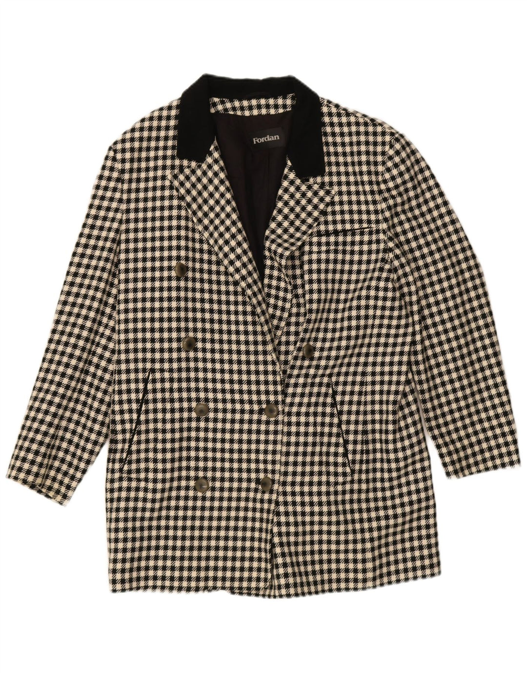 Vintage ženski kaput slobodnog kroja s dvorednim kopčanjem EU 36, mali crni houndstooth