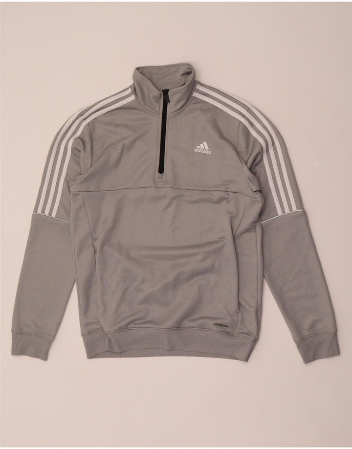 ADIDAS muška majica s izrezom s patentnim zatvaračem, srednji sivi poliester