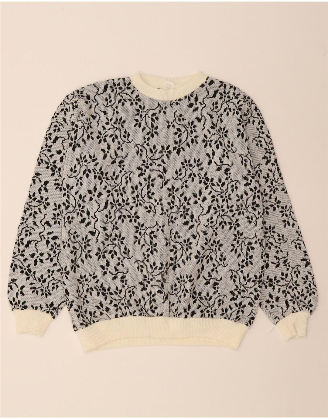VINTAGE Womens Crew Neck Jumper Sweater EU 38 Medium Grey Floral Vintage Vintage and Second-Hand Vintage from Messina Hembry 