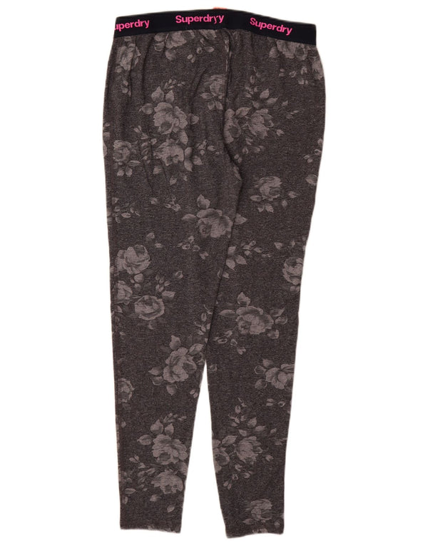SUPERDRY Womens Graphic Leggings UK 14 Large  Grey Floral Cotton