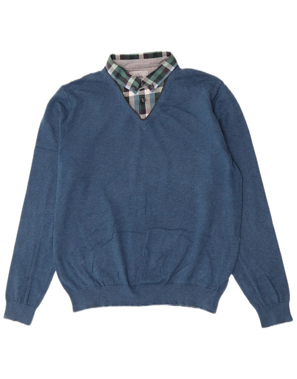 Marks & Spencer muški pulover s polo ovratnikom Regular Fit Large Blue