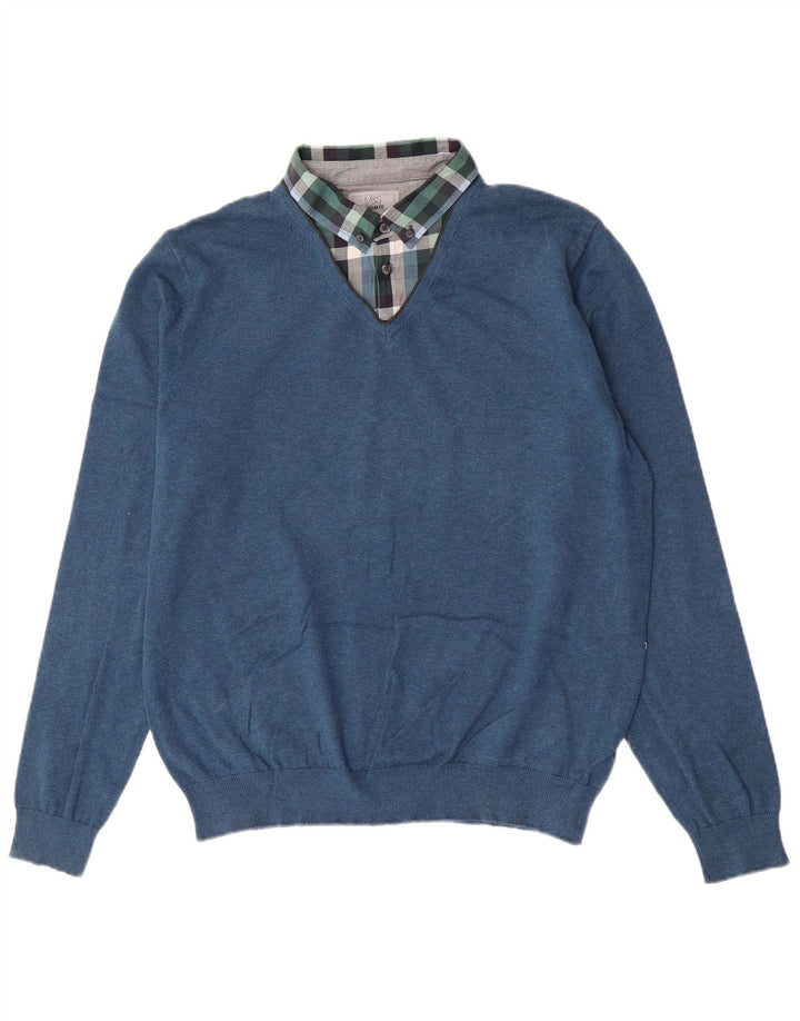 Marks & Spencer muški pulover s polo ovratnikom Regular Fit Large Blue