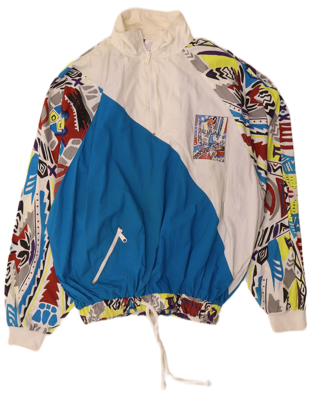 Vintage muška trenirka s apstraktnim uzorkom, široki kroj, srednje plava