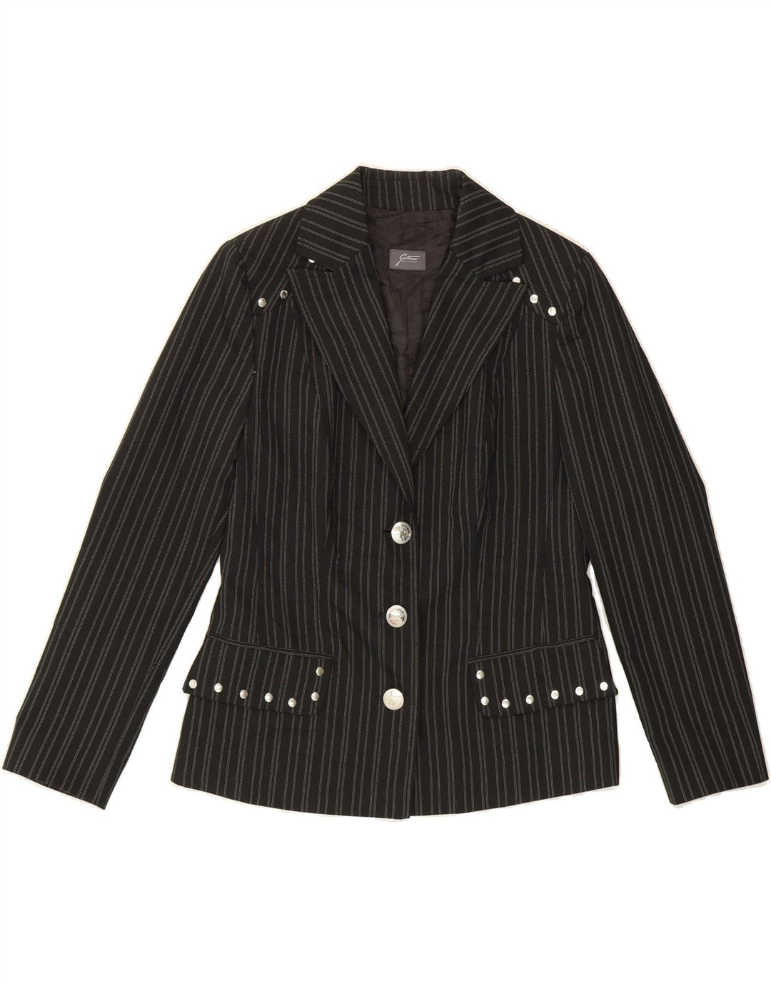 GATTINONI Womens 3 Button Blazer Jacket IT 42 Medium Black Pinstripe Vintage Gattinoni and Second-Hand Gattinoni from Messina Hembry 