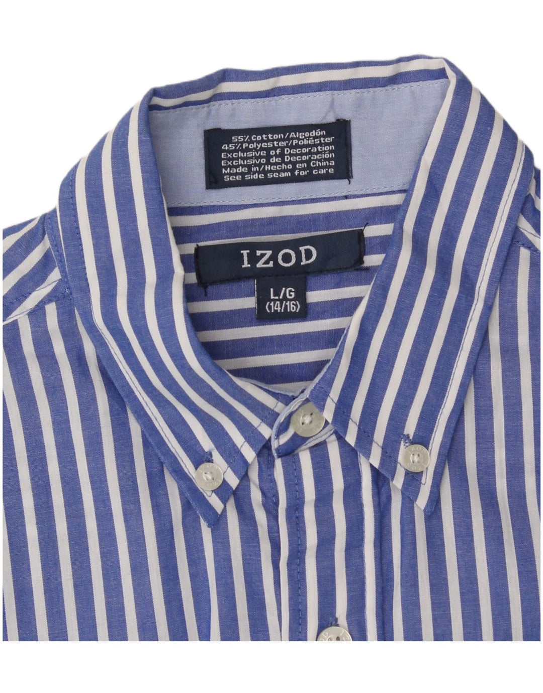 IZOD Boys Shirt 14-15 Years Large Blue Striped Cotton Vintage Izod and Second-Hand Izod from Messina Hembry 