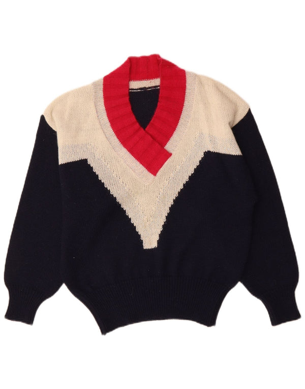 VINTAGE ženski džemper s V-izrezom UK 14 srednje tamnoplave boje