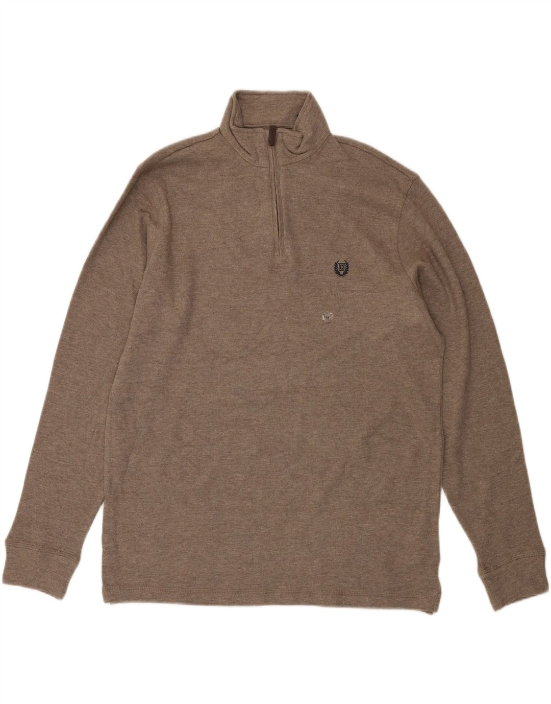 CHAPS Mens Zip Neck Jumper Sweater Medium Brown Cotton Vintage Chaps and Second-Hand Chaps from Messina Hembry 