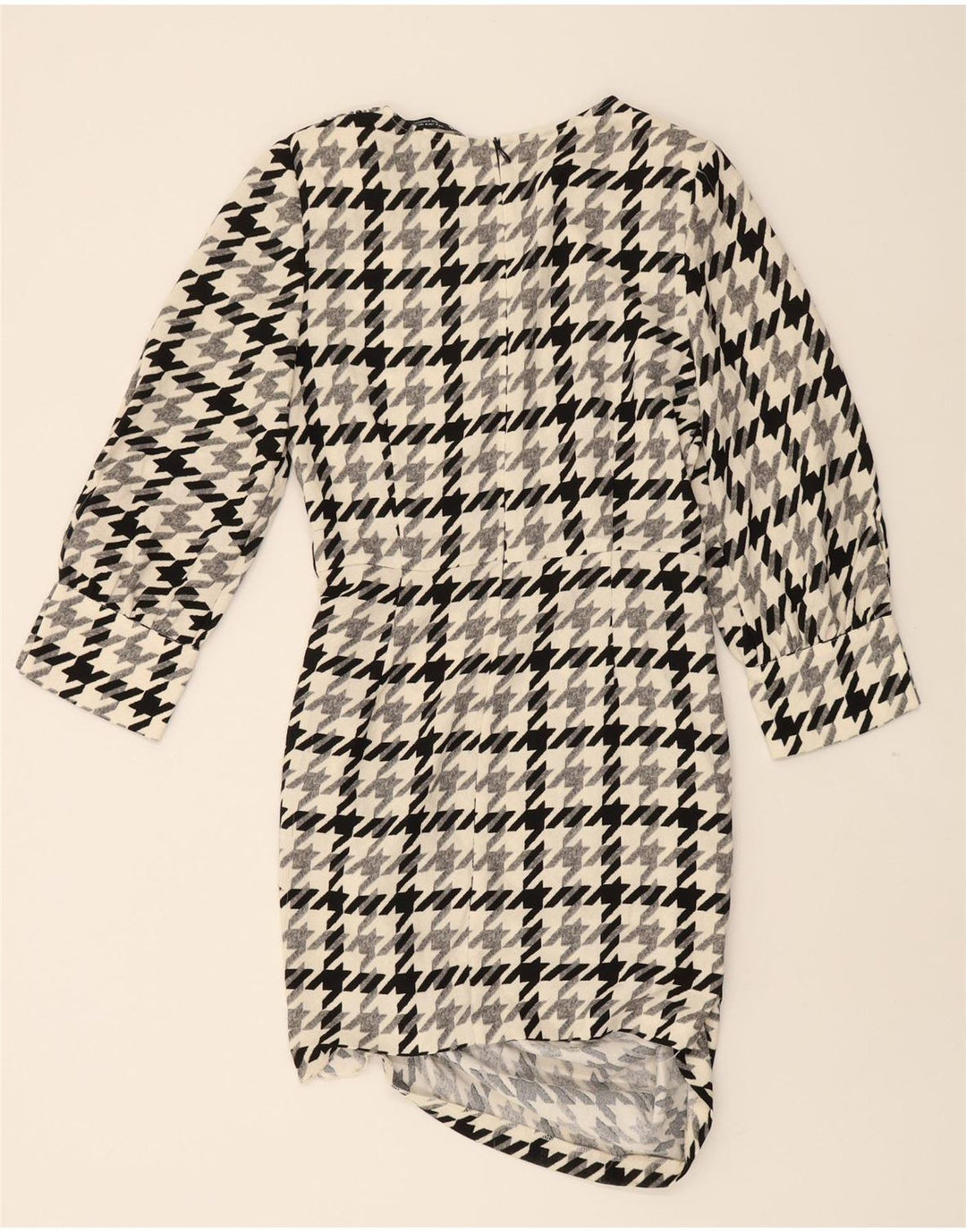 ZARA Womens 3/4 Sleeve Sheath Dress UK 12 Medium Black Houndstooth Vintage Zara and Second-Hand Zara from Messina Hembry 