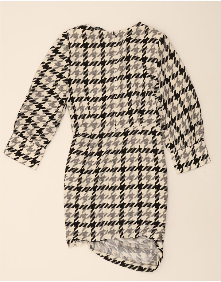 ZARA Womens 3/4 Sleeve Sheath Dress UK 12 Medium Black Houndstooth Vintage Zara and Second-Hand Zara from Messina Hembry 