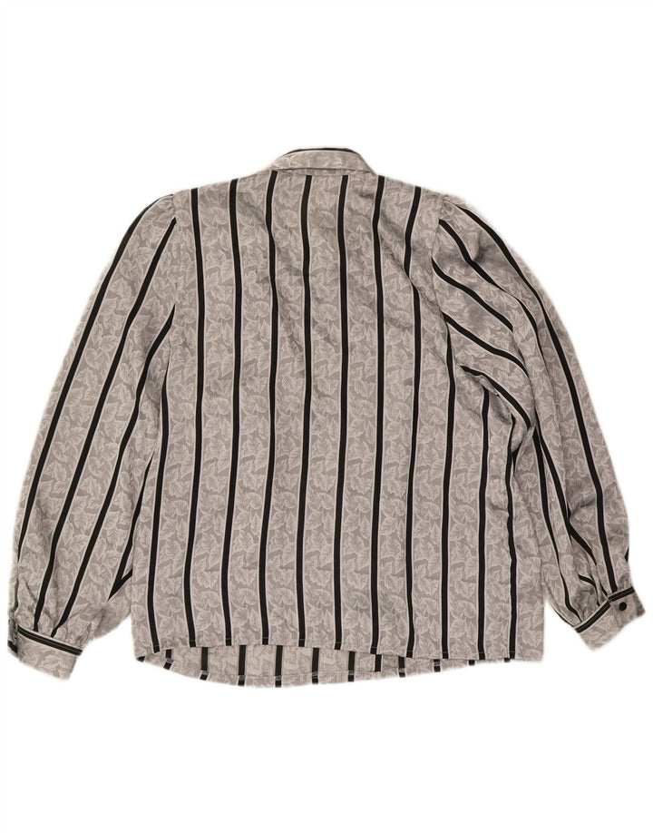 Vintage ženska košulja bluza UK 14/16 veliki sivi prugasti poliester