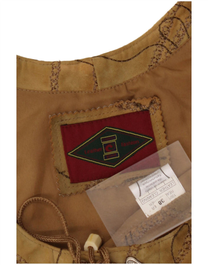 VINTAGE ženski prsluk od brušene kože EU 38 srednje smeđe cvjetne kože