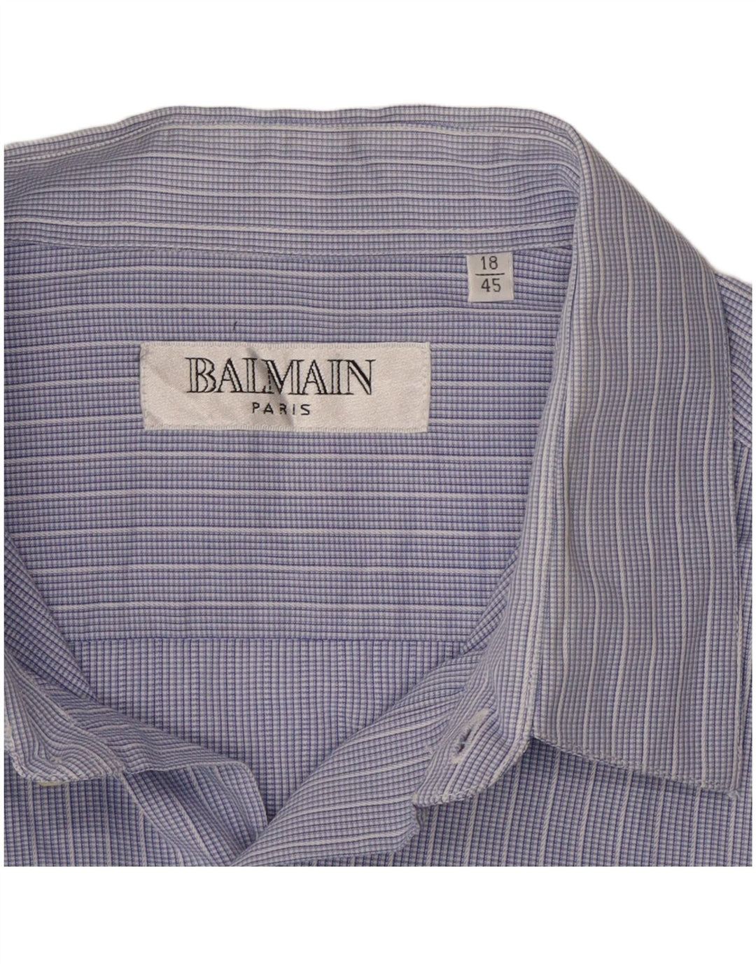 BALMAIN Mens Shirt Size 18 45 2XL Blue Striped Cotton