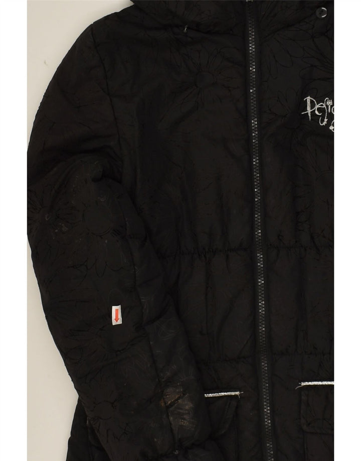 DESIGUAL Girls Padded Jacket 11-12 Years Black Floral Polyester | Vintage Desigual | Thrift | Second-Hand Desigual | Used Clothing | Messina Hembry 