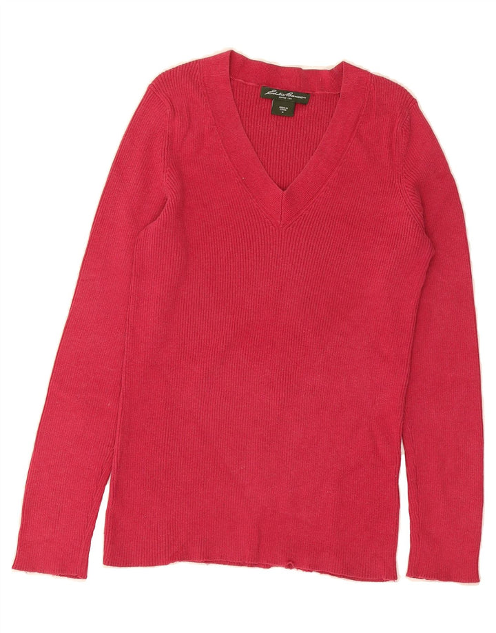 EDDIE BAUER Womens V-Neck Jumper Sweater UK 12 Medium Red Cotton Vintage Eddie Bauer and Second-Hand Eddie Bauer from Messina Hembry 