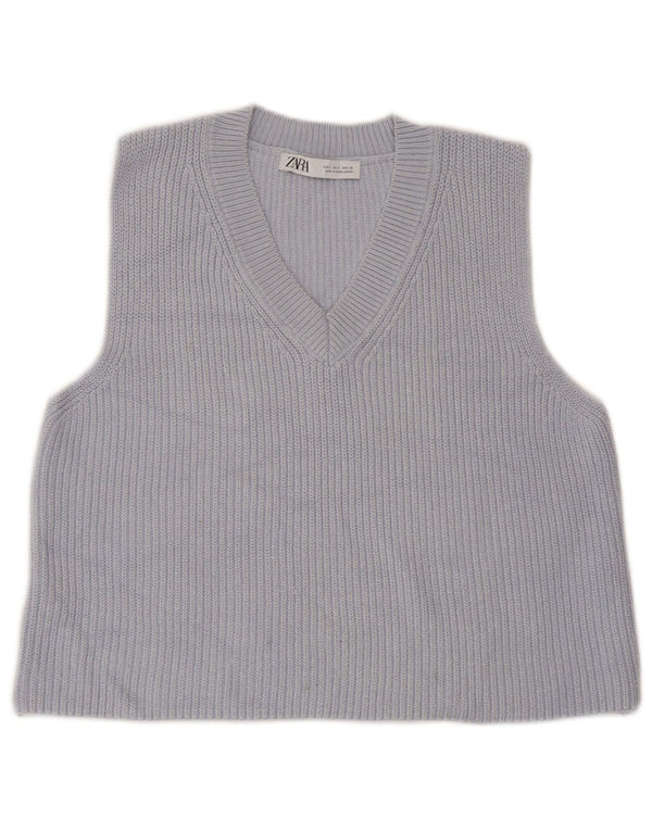 Zara ženski kratki prsluk bez rukava UK 10 Small Blue Cotton