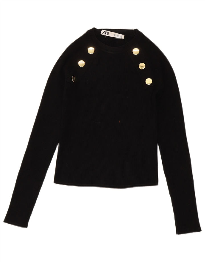 ZARA ženski pulover s kratkim izrezom UK 8 Mala crna viskoza