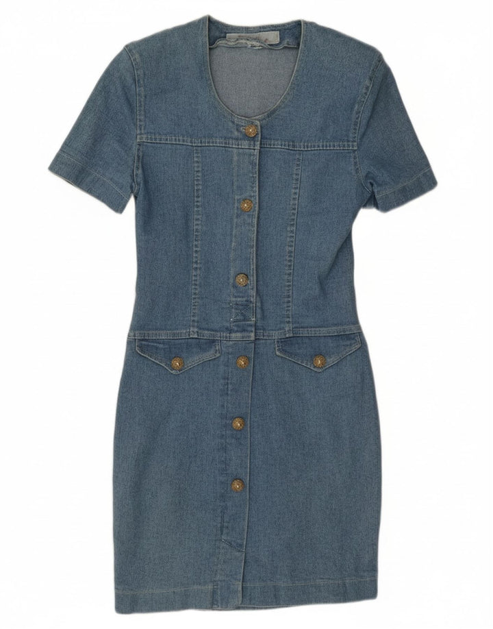 VINTAGE Womens Denim Dress IT 42 Medium Blue Cotton