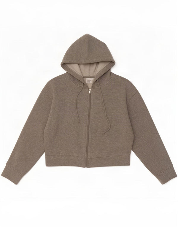 Topshop ženski kratki pulover s kapuljačom s patentnim zatvaračem UK 10 Small Grey Flected