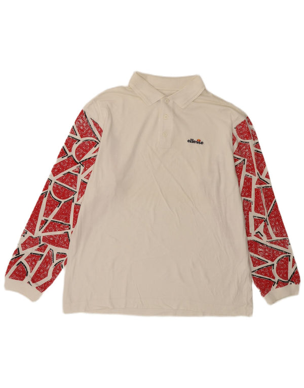 ELLESSE Muška polo majica dugih rukava IT 50 Srednje bijeli geometrijski pamuk
