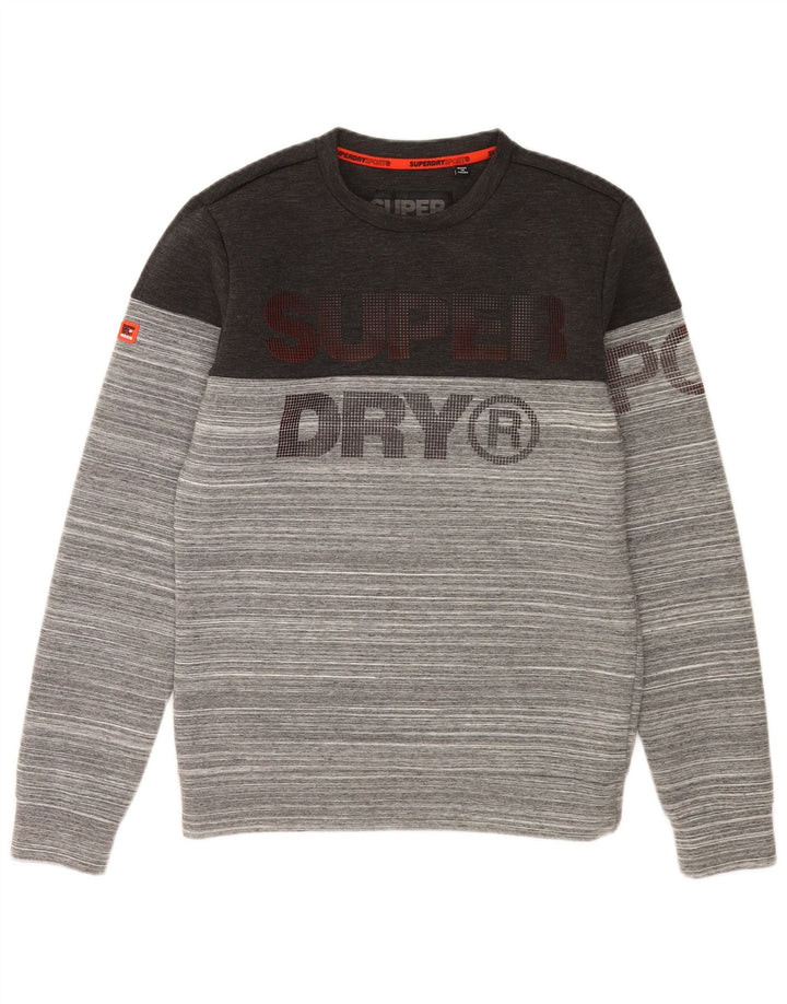 Superdry muški džemper s grafičkim motivima, mali sivi prugasti poliester