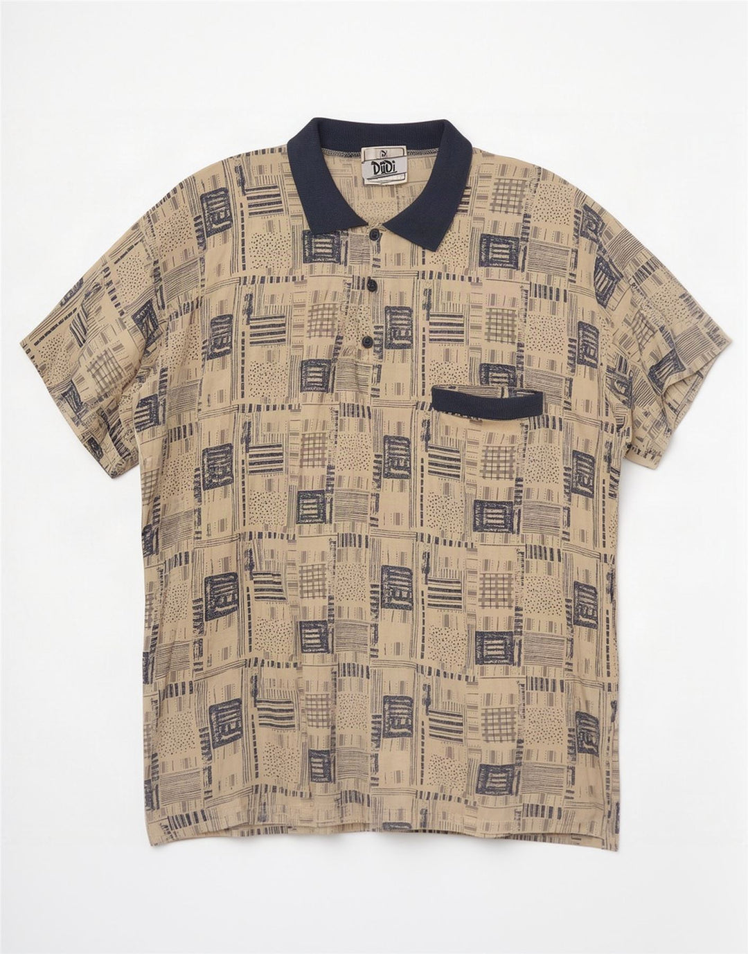 Vintage muška pulover majica kratkih rukava XL bež patchwork viskoza