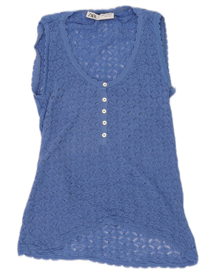 Zara ženska heklana bluza bez rukava UK 12 srednje plava