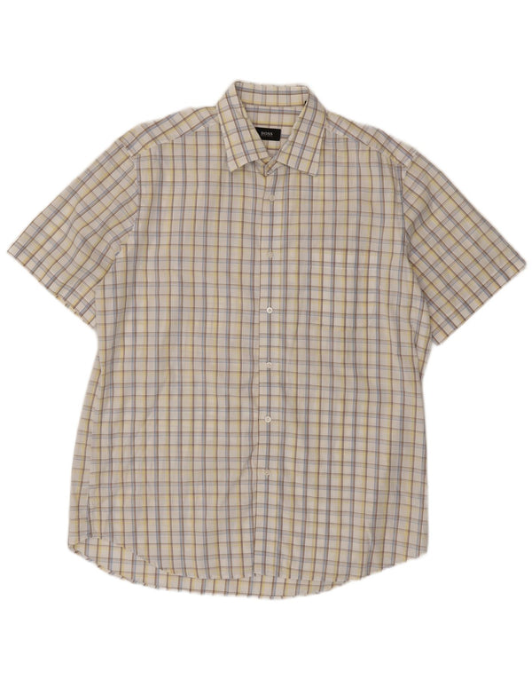 HUGO BOSS Muška košulja kratkih rukava Veličina 16 1/2 42 Veliki bijeli karirani pamuk