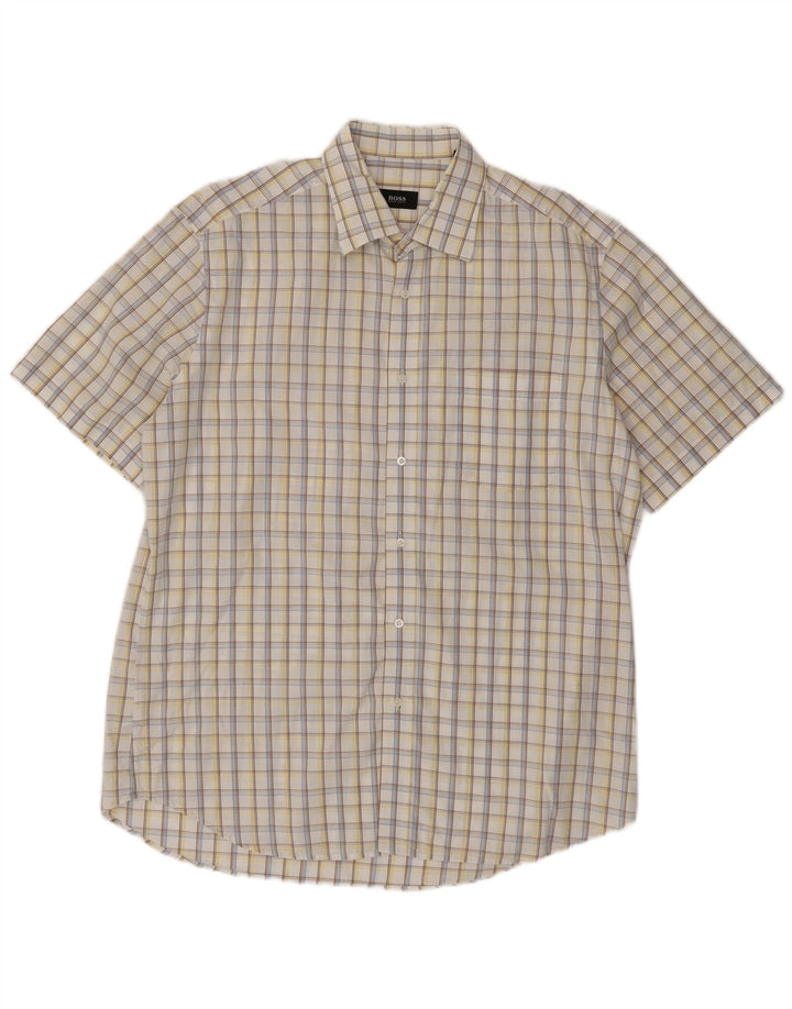 HUGO BOSS Muška košulja kratkih rukava Veličina 16 1/2 42 Veliki bijeli karirani pamuk