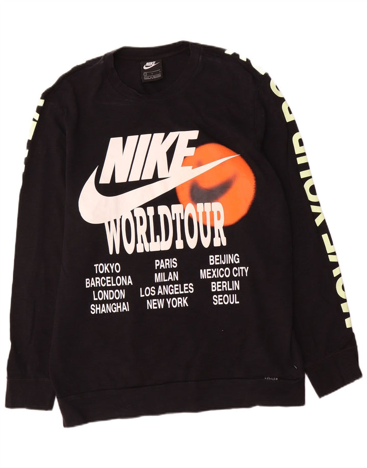 Veliki crni pamuk Nike Graphic Regular Fit Sweatshirt džemper