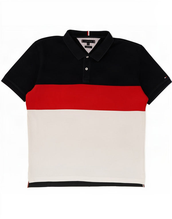 Tommy Hilfiger Mens Regular Fit Polo Shirt XL Navy Blue Colourblock Cotton