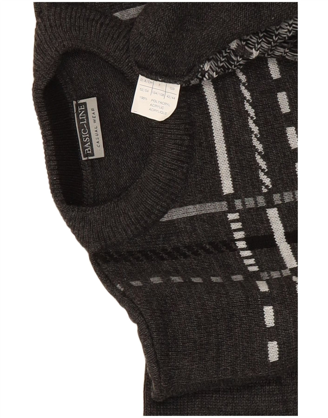 Basicline muški džemper s okruglim izrezom UK 42/44 veliki sivi karirani akril