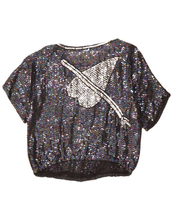 VINTAGE gornji dio ženske grafičke bluze UK 14 Veliko crno srce s mrljama