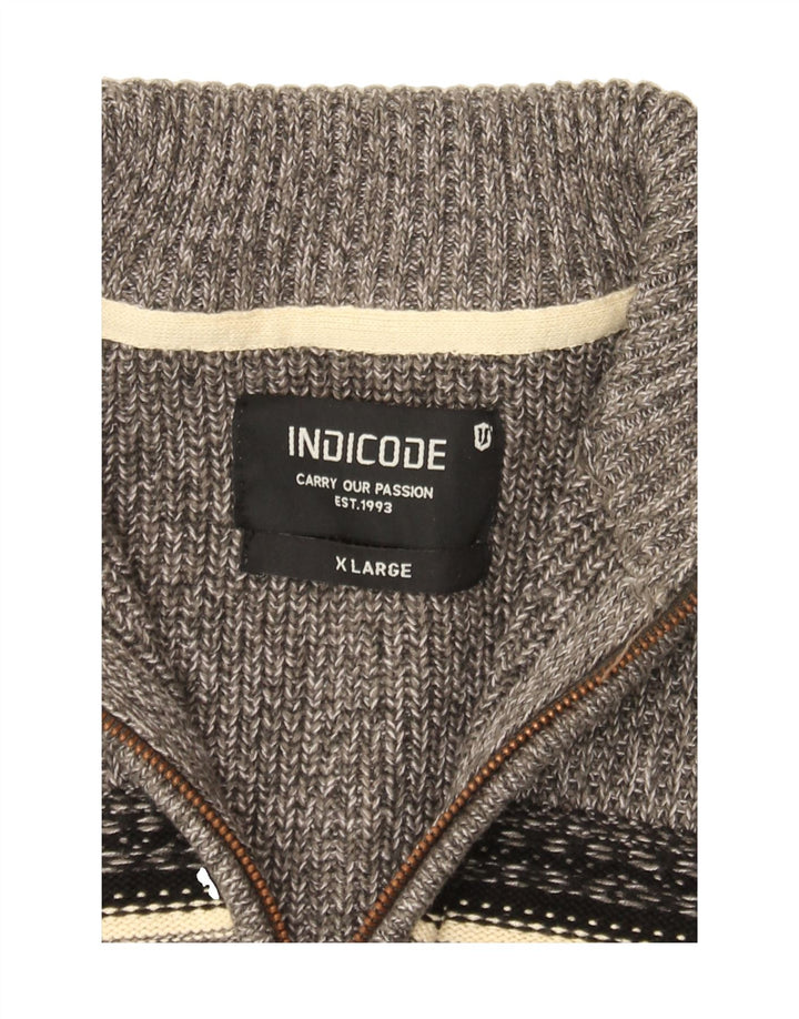 INDICODE Mens Zip Neck Jumper Sweater XL Grey Fair Isle Cotton Vintage Indicode and Second-Hand Indicode from Messina Hembry 