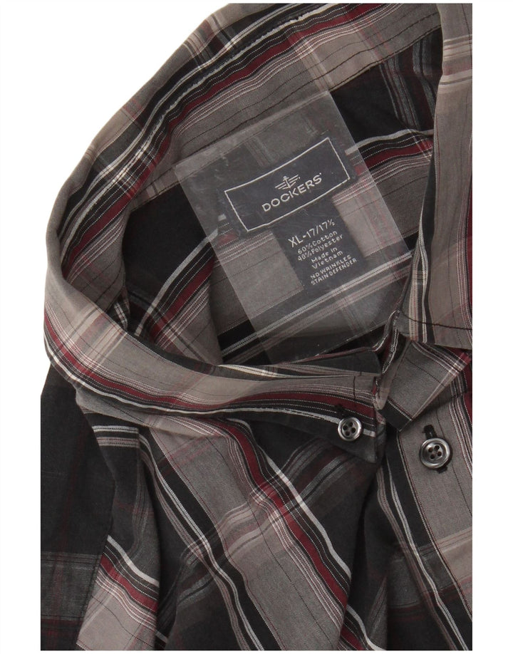 DOCKERS Muška košulja, veličina 17 1/2 XL, crni karirani pamuk