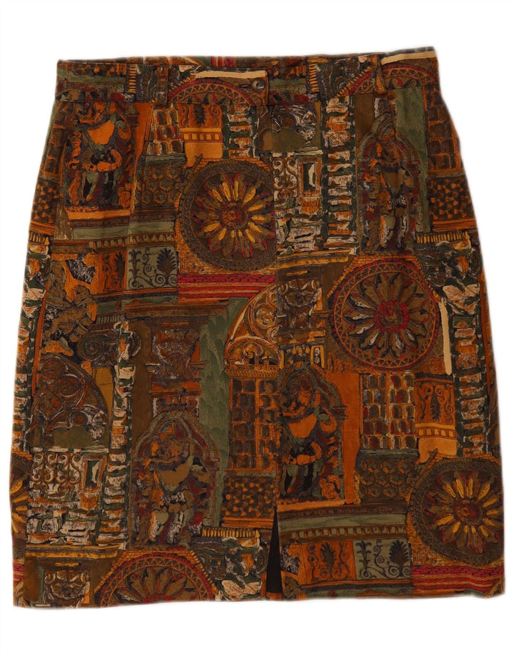 VINTAGE ženska pencil suknja W28 srednje smeđi geometrijski pamuk