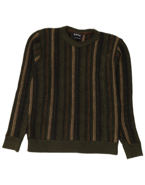 Vintage muški džemper s okruglim izrezom od male zelene pruge od merino vune
