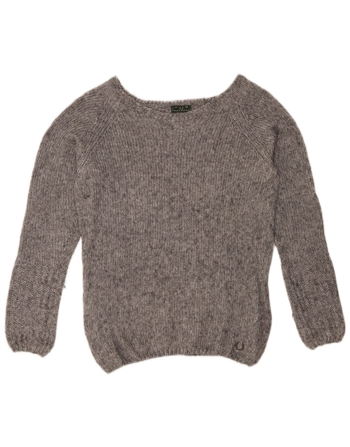 FRED PERRY Ženski džemper s morskim izrezom UK 14 Srednje sivi s pjegama