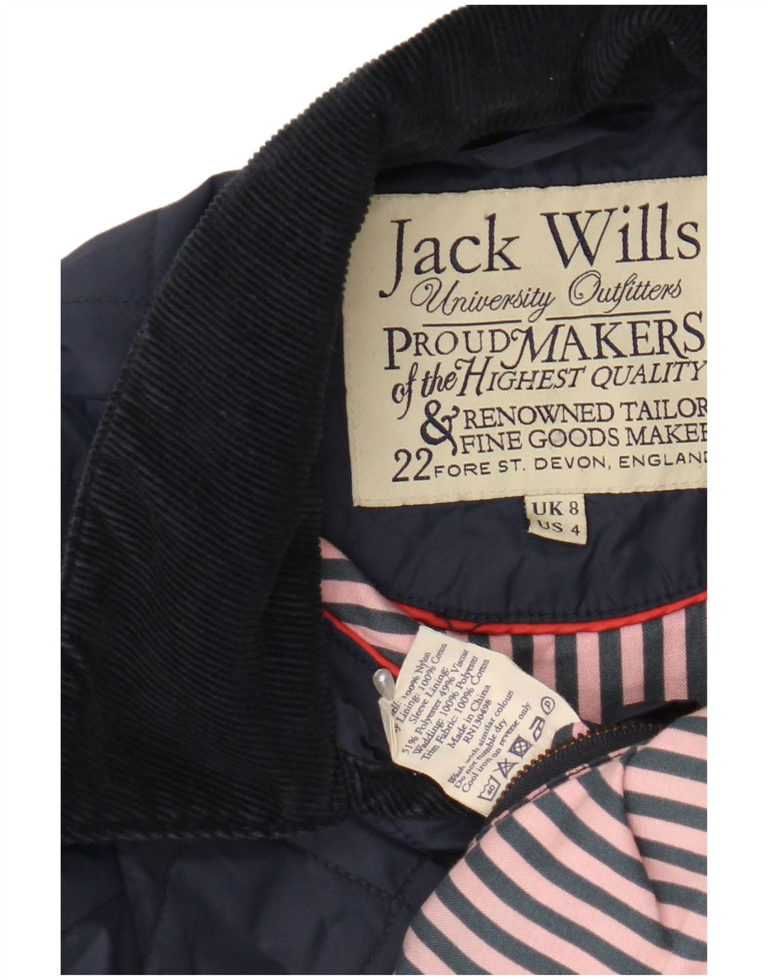 Jack Wills Ženska prošivena jakna UK 8 Mala tamnoplava najlonska