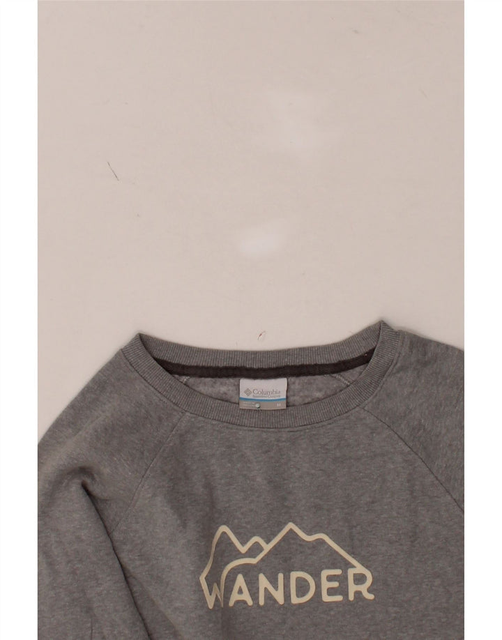 COLUMBIA Womens Graphic Sweatshirt Jumper UK 14 Medium Grey Cotton Vintage Columbia and Second-Hand Columbia from Messina Hembry 