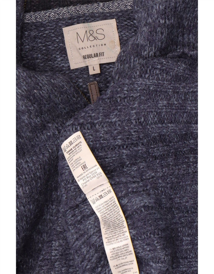 Marks & Spencer muški pulover s izrezom s patentnim zatvaračem i dugim izrezom Regular Fit s velikim plavim flekama