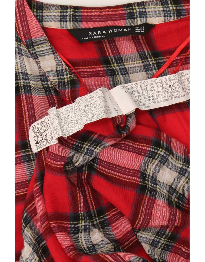 Zara ženska pulover majica UK 6 XS, crveni karirani pamuk