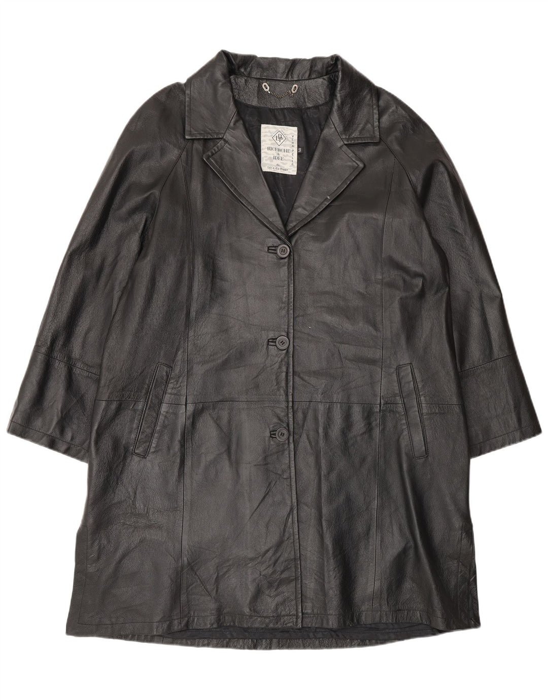 Vintage ženski preveliki kožni kaput IT 50 XL crna koža