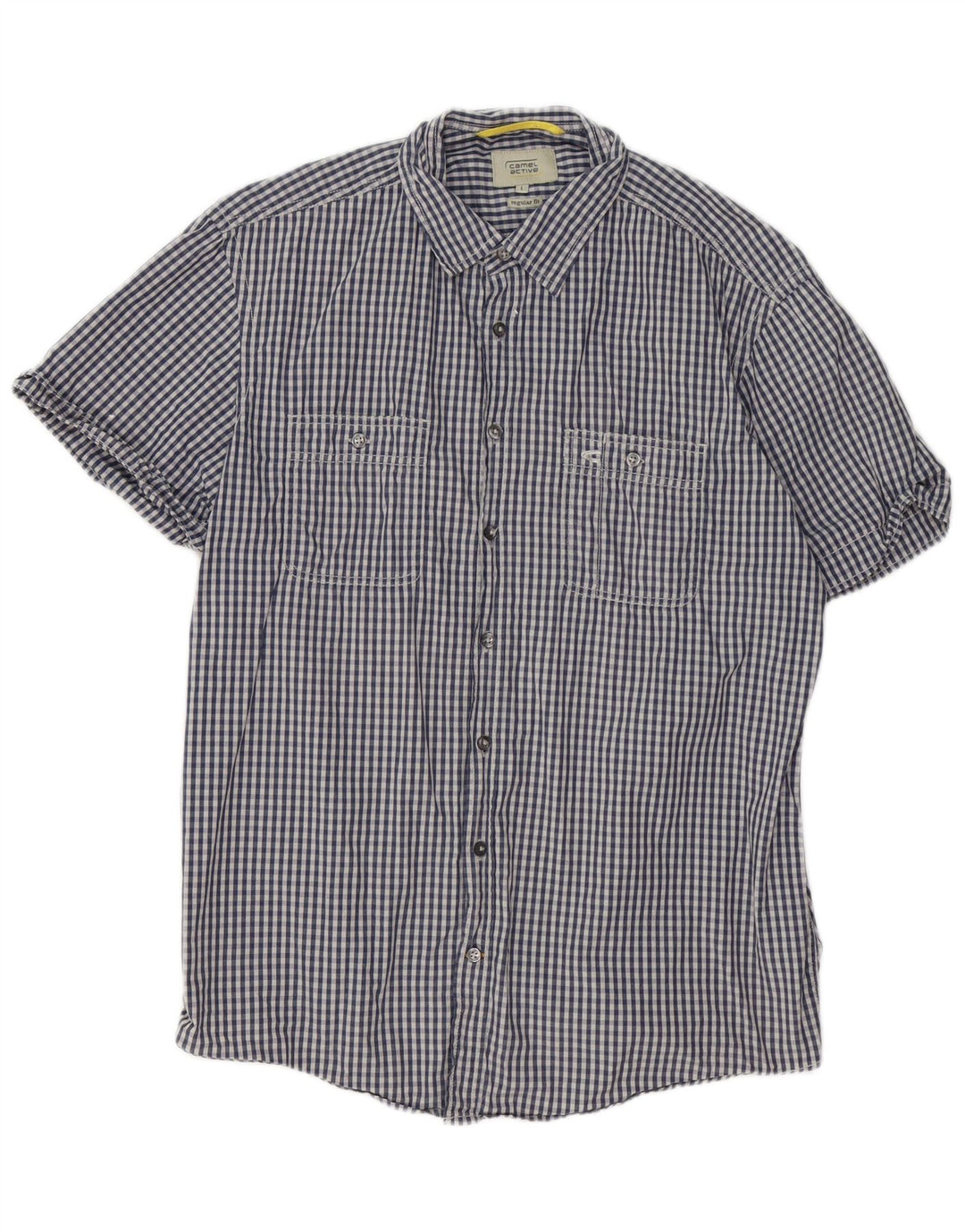 CAMEL ACTIVE Mens Regular Fit Short Sleeve Shirt Large Navy Blue Gingham