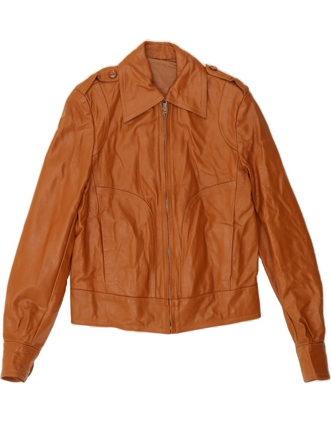 VINTAGE Womens Military Leather Jacket IT 46 Large Brown Vintage Vintage and Second-Hand Vintage from Messina Hembry 