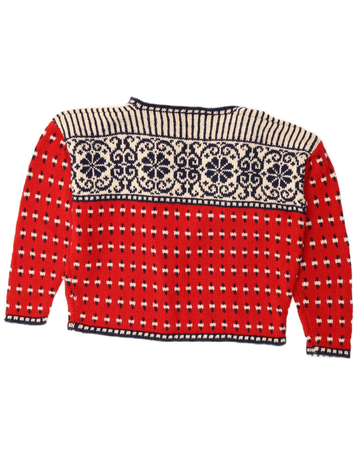 VINTAGE ženski otvoreni kardigan pulover UK 18 XL Red Fair Isle