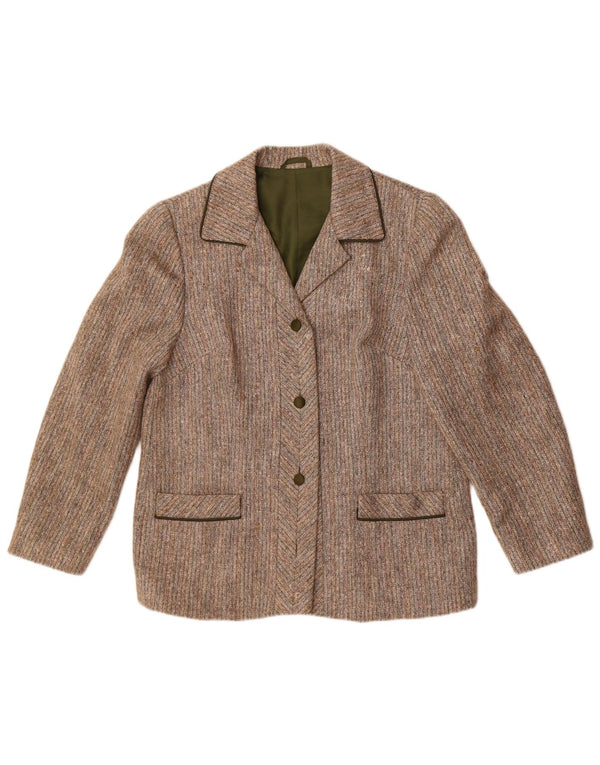 Vintage ženski sako s 3 gumba UK 14 Vuna srednje sive pruge