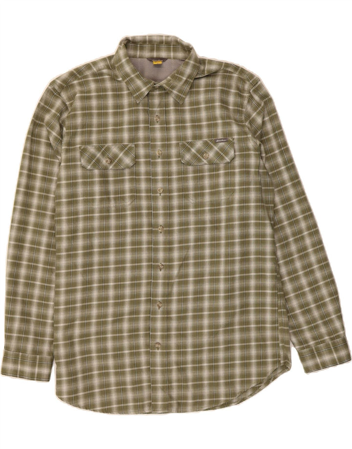 EDDIE BAUER Mens Tall Shirt Large Green Check Polyester Vintage Eddie Bauer and Second-Hand Eddie Bauer from Messina Hembry 